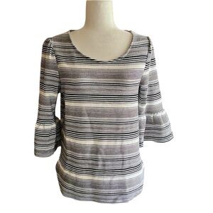 Green Envelope Black & White Striped Bell Sleeve Top Size L